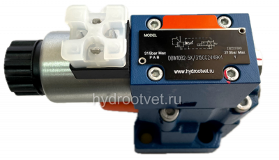DBW10B2-5X/100CW110-50N9K4 - Предохранительный клапан Ду10 с давлением настройки до 100 бар, управление - X и Y - внутренние с разгрузкой B = открыт с электроуправлением W110